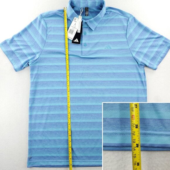 Adidas Golf Polo Shirt 2 Color Striped Stretch Blue Men's Large NWT - Picture 7 of 10